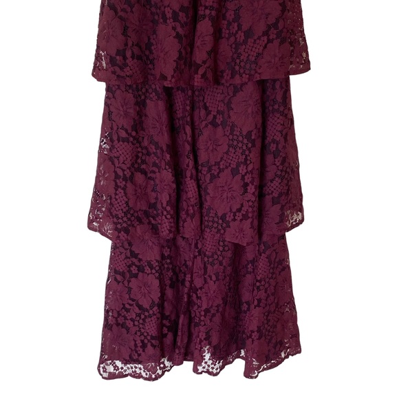 Lulu's Molinetto Lace Ruffled Tiered Sleeveless Maxi Dress in Burgundy, Size S - Picture 9 of 14